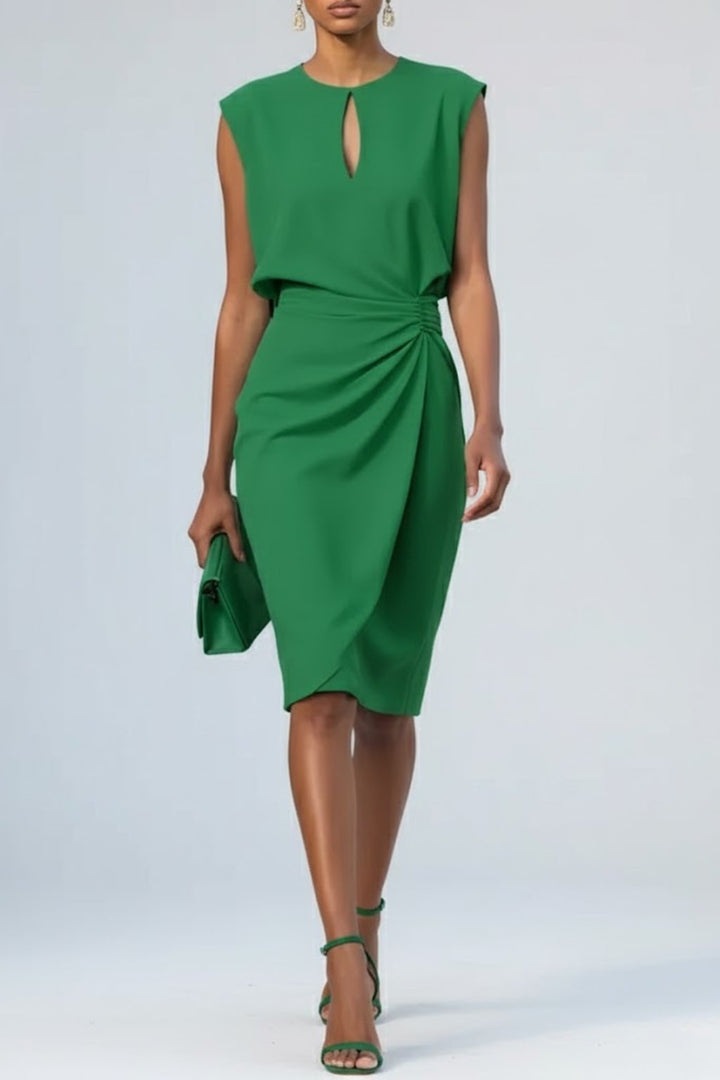 Women's Keyhole-Neck Ruched Midi Dress Sleeveless - Groen
