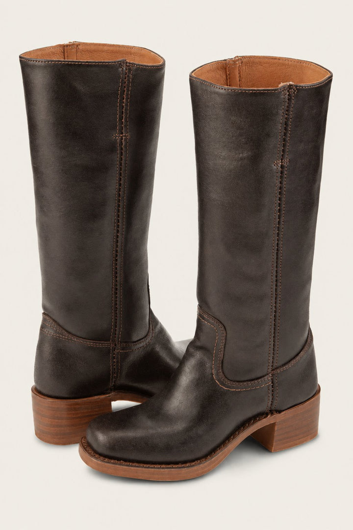 Women's Knee-High Leather Block-Heel Boots - Brown