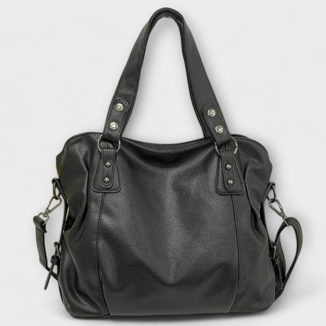 Women's Large Capacity Soft Leather Hobo Shoulder Bag - Black