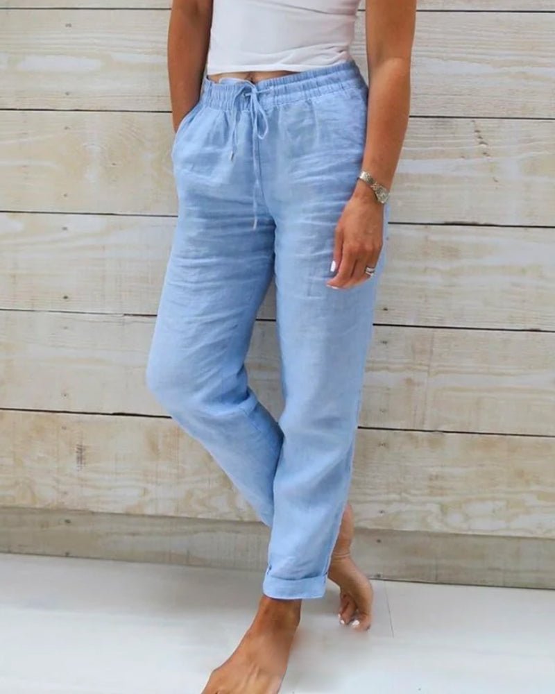 Women's Lightweight Cotton Drawstring Pants - Blue