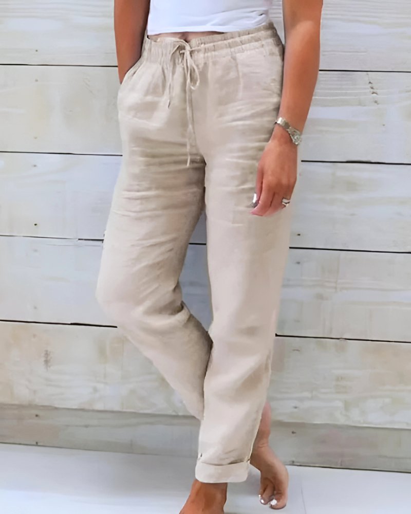 Women's Lightweight Cotton Drawstring Pants - Beige