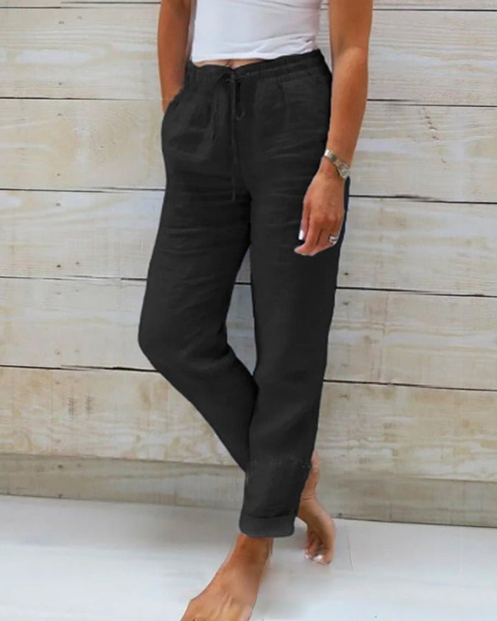 Women's Lightweight Cotton Drawstring Pants - Black