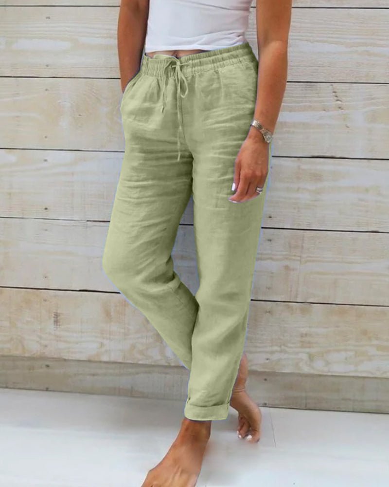 Women's Lightweight Cotton Drawstring Pants - Green