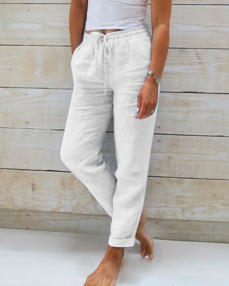 Women's Lightweight Cotton Drawstring Pants - White