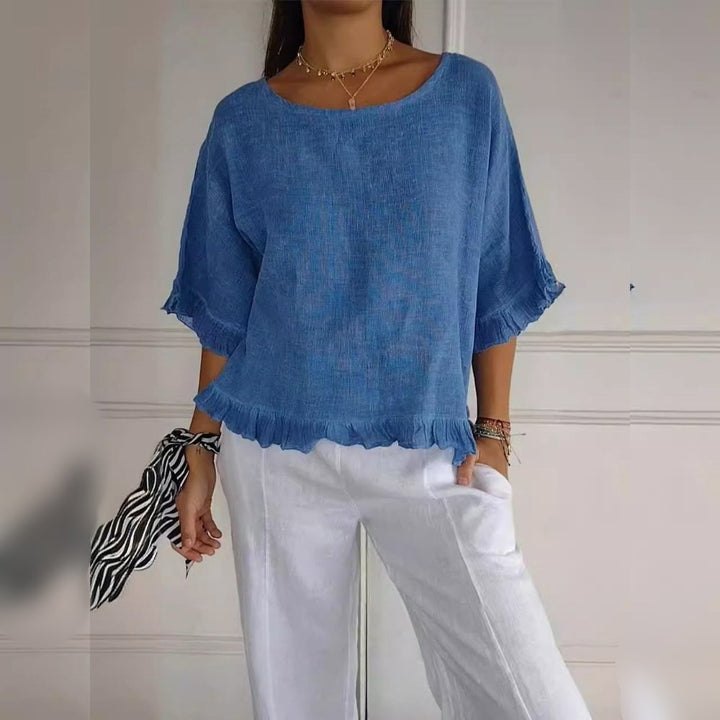 Women's Lightweight Fringe-Detail Short-Sleeve Blouse
