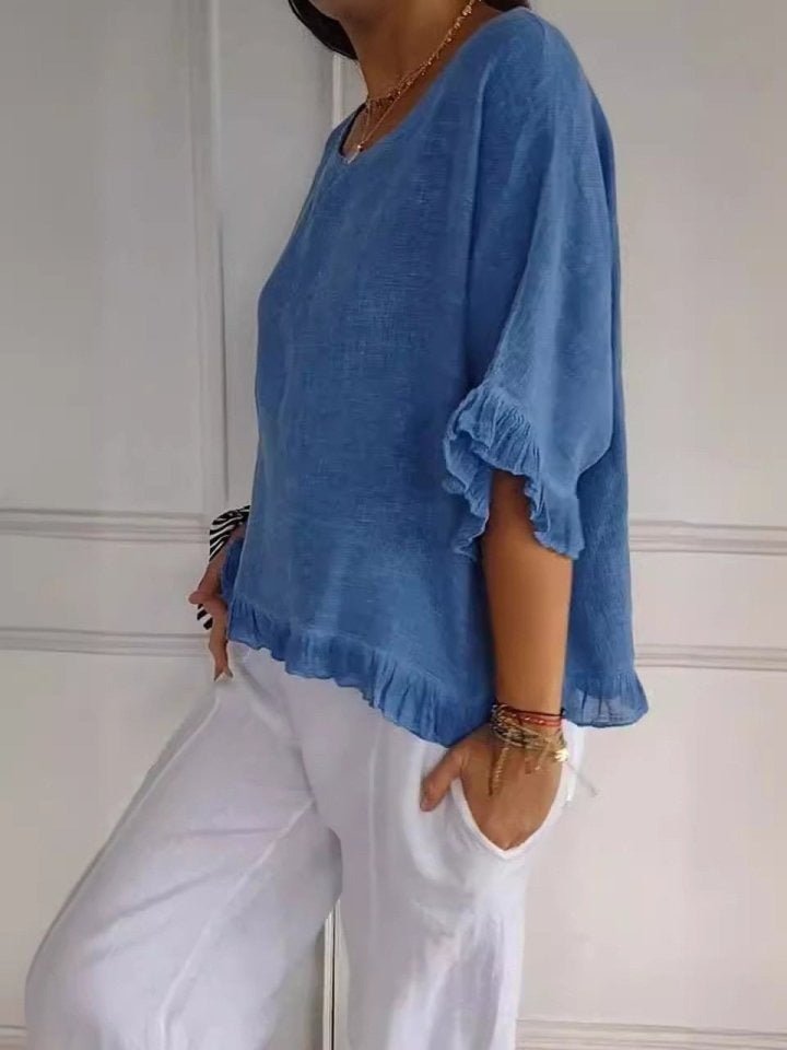 Women's Lightweight Fringe-Detail Short-Sleeve Blouse