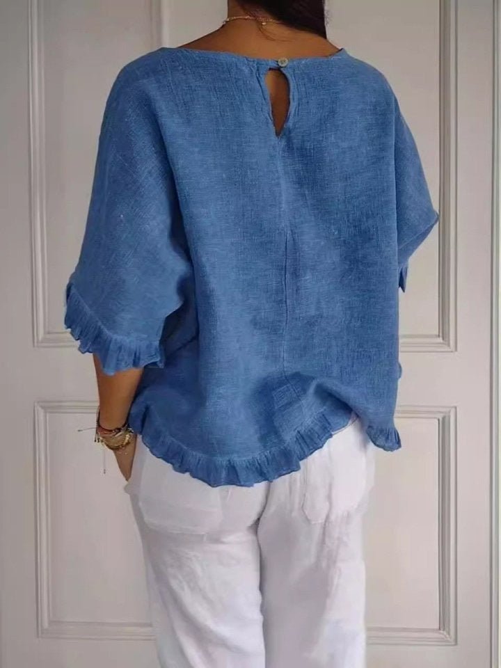 Women's Lightweight Fringe-Detail Short-Sleeve Blouse