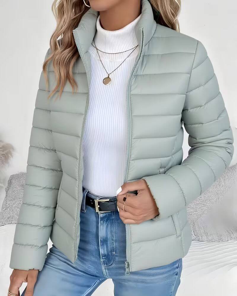 Women's Lightweight Quilted Stand-Collar Puffer Jacket - Green