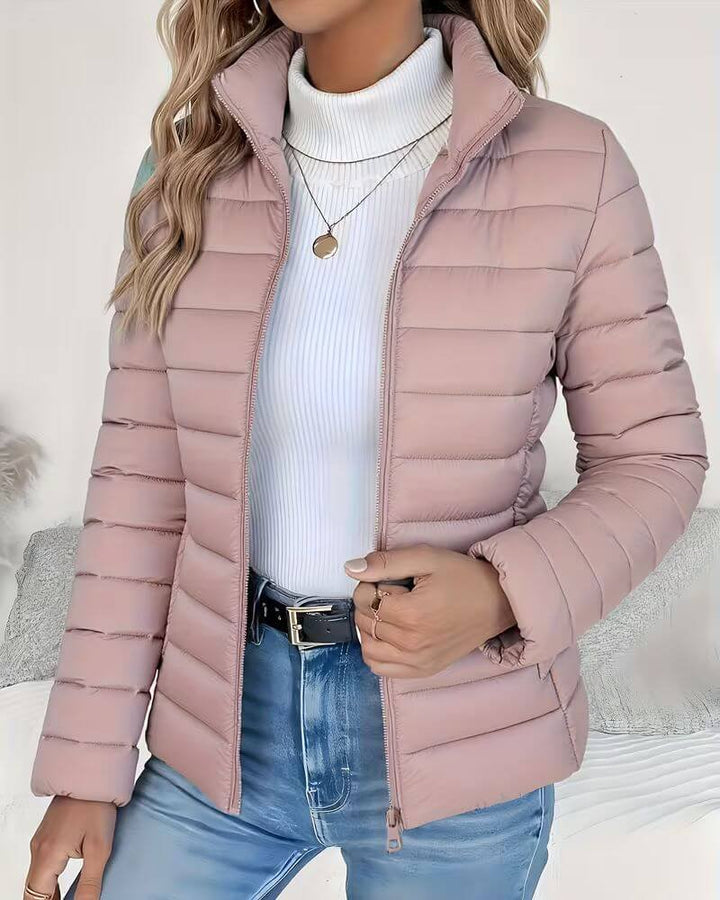 Women's Lightweight Quilted Stand-Collar Puffer Jacket - Pink