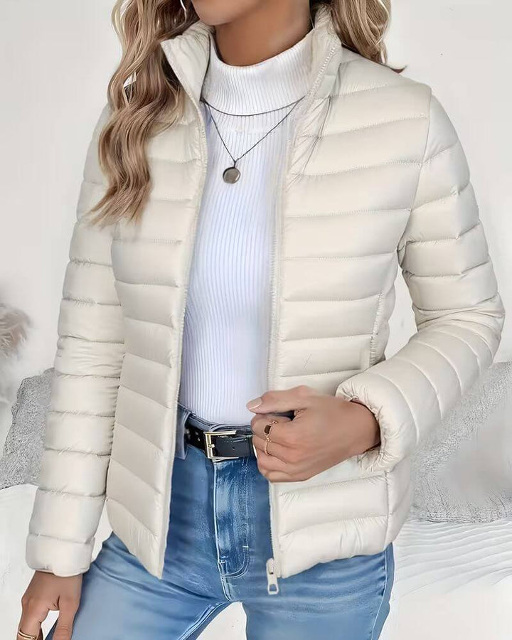 Women's Lightweight Quilted Stand-Collar Puffer Jacket - Cream