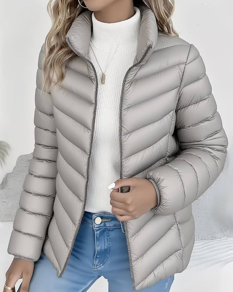 Women's Lightweight Quilted Stand-Collar Puffer Jacket - Grey