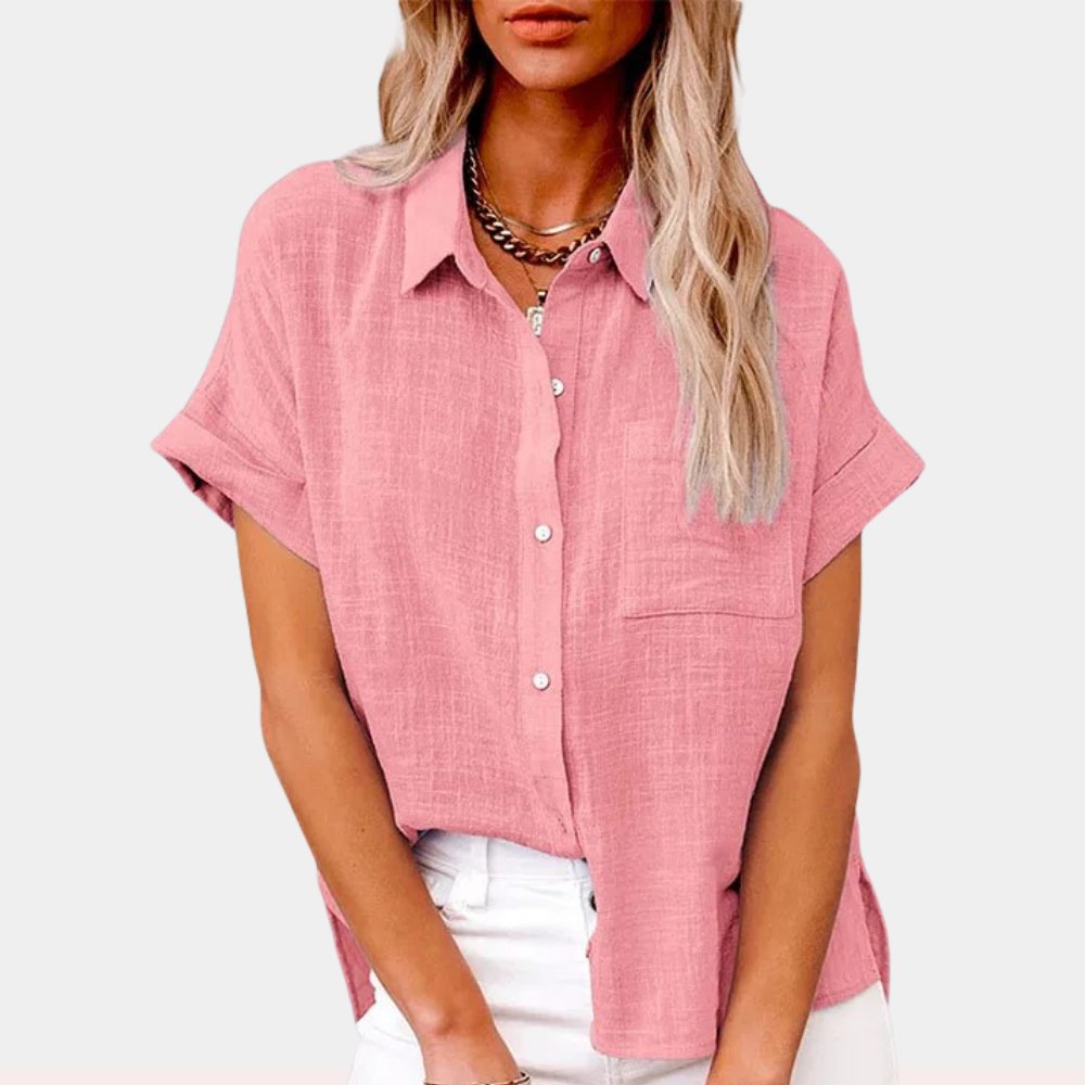 Women's Lightweight Short-Sleeve Button-Front Shirt - Pink