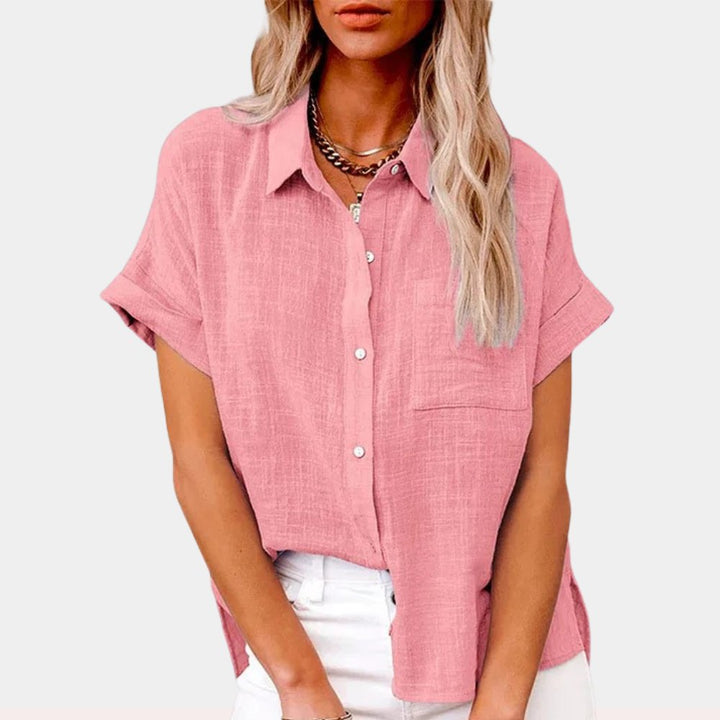 Women's Lightweight Short-Sleeve Button-Front Shirt - Pink