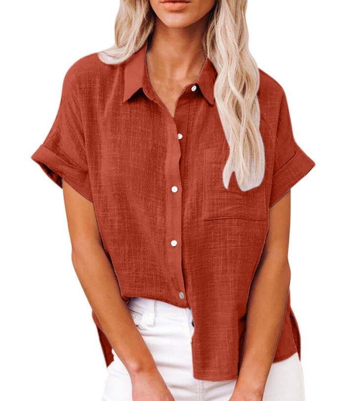Women's Lightweight Short-Sleeve Button-Front Shirt - Red