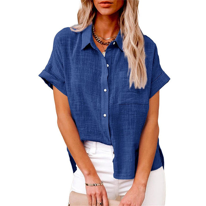 Women's Lightweight Short-Sleeve Button-Front Shirt - Royal Blue