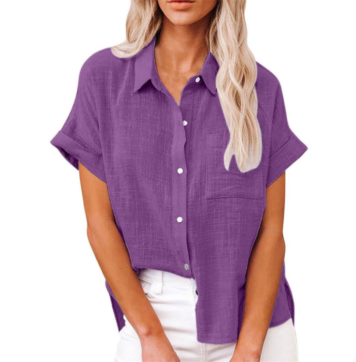 Women's Lightweight Short-Sleeve Button-Front Shirt - Purple
