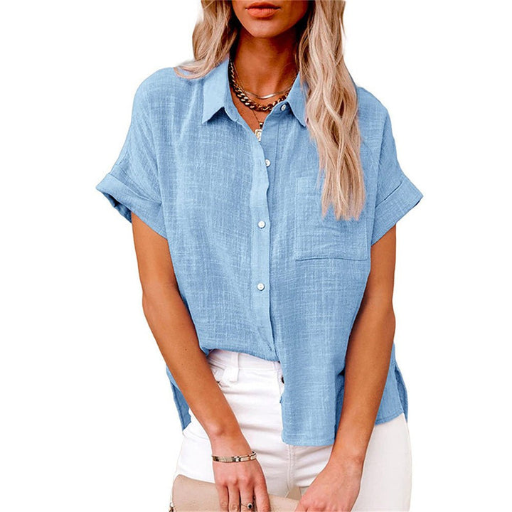 Women's Lightweight Short-Sleeve Button-Front Shirt - Light Blue