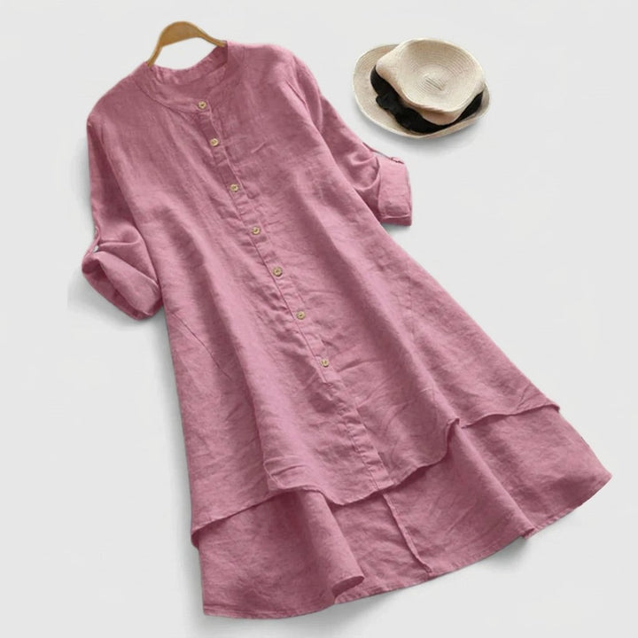 Women's Linen Button-Down Layered-Hem Shirt Dress - Light Purple