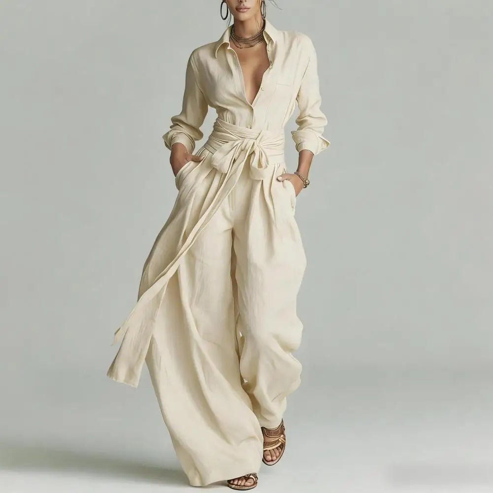 Women's Linen High-Rise Wide-Leg Co-Ord Set - Apricot