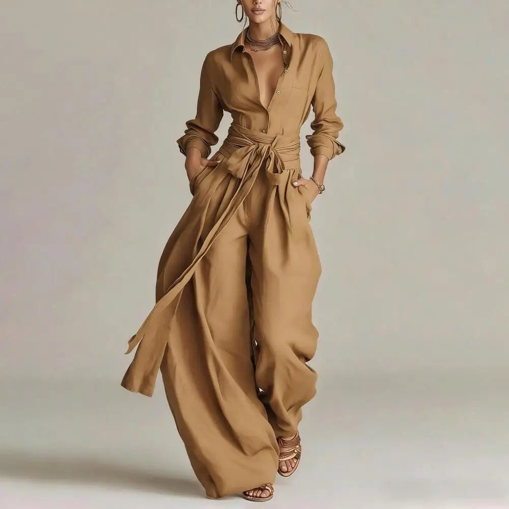 Women's Linen High-Rise Wide-Leg Co-Ord Set - Khaki