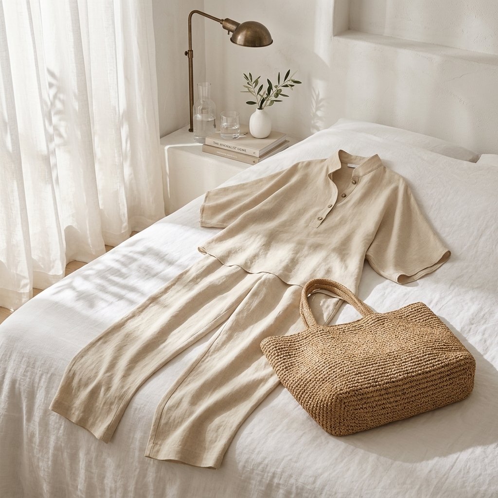 Women's Linen Kimono-Sleeve Top Wide-Leg Pants Two-Piece Set