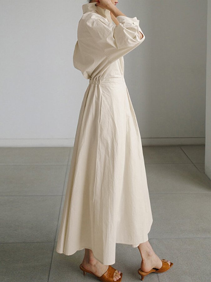 Women's Long-Sleeve Button-Front Relaxed-Fit Maxi Shirt Dress
