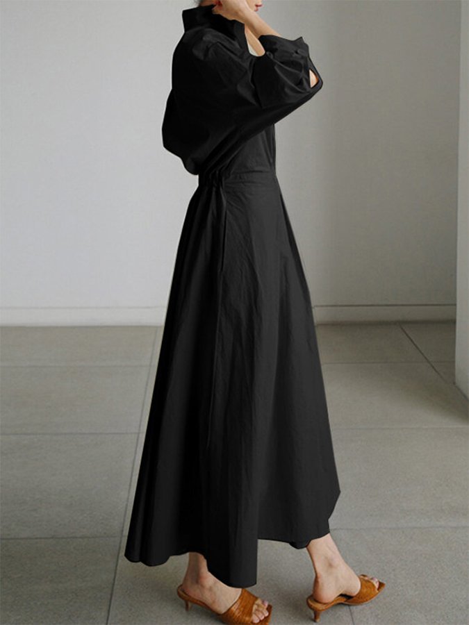 Women's Long-Sleeve Button-Front Relaxed-Fit Maxi Shirt Dress