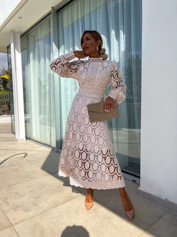 Women's Long Sleeve Lace Midi Evening Dress
