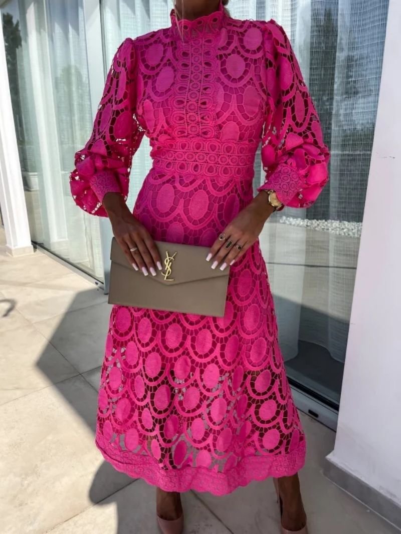 Women's Long Sleeve Lace Midi Evening Dress
