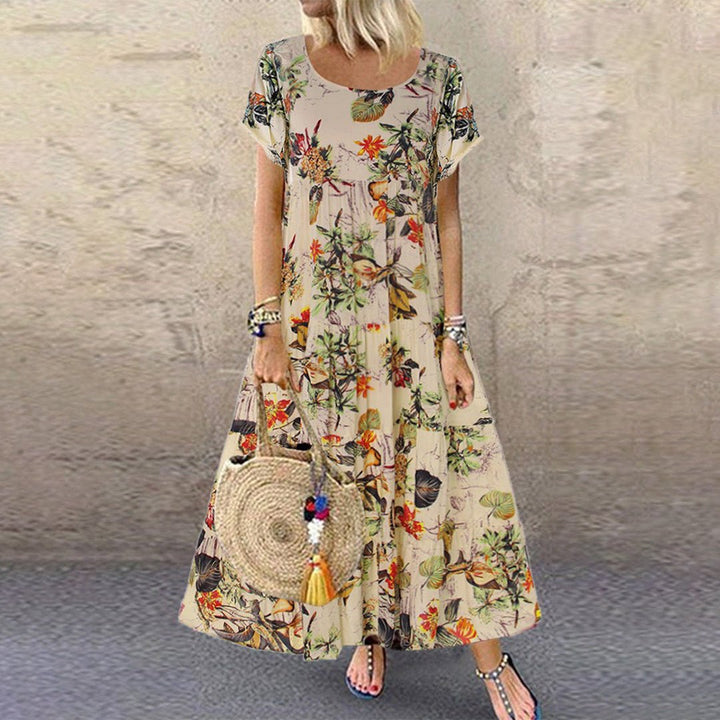 Women's Loose-Fit Floral Print Short-Sleeve Maxi Dress - Orange