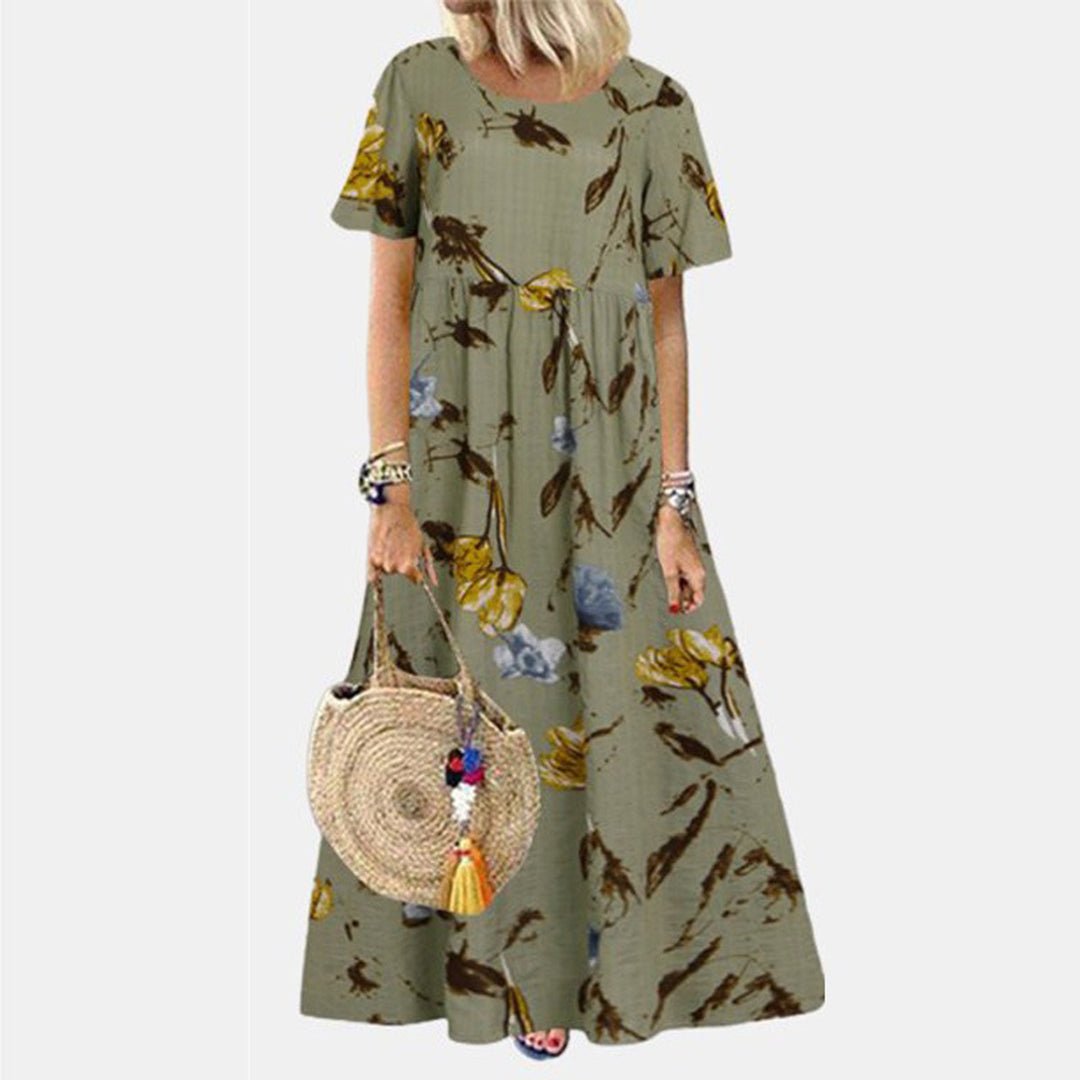 Women's Loose-Fit Floral Print Short-Sleeve Maxi Dress - Green
