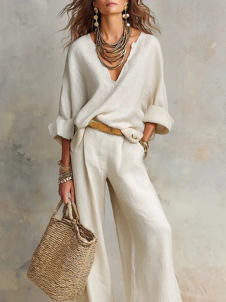 Women's Loose-Fit Natural Linen Two-Piece Set