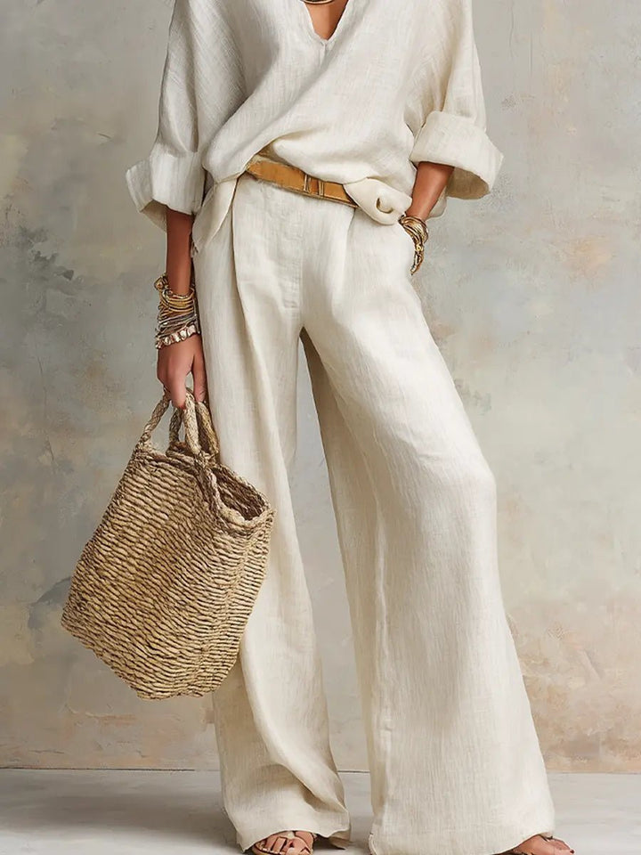 Women's Loose-Fit Natural Linen Two-Piece Set