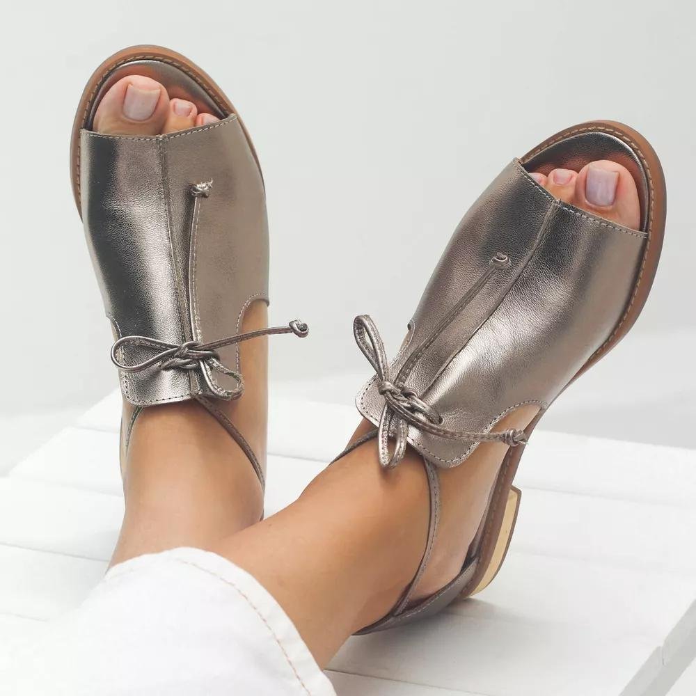 Women's Metallic Open-Toe Bow-Tie Flat Sandals - Silver
