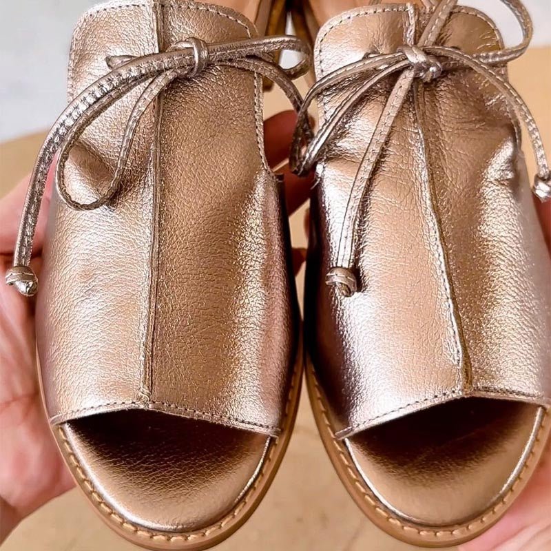 Women's Metallic Open-Toe Bow-Tie Flat Sandals