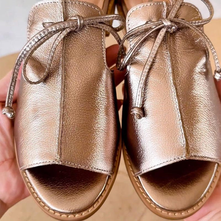 Women's Metallic Open-Toe Bow-Tie Flat Sandals