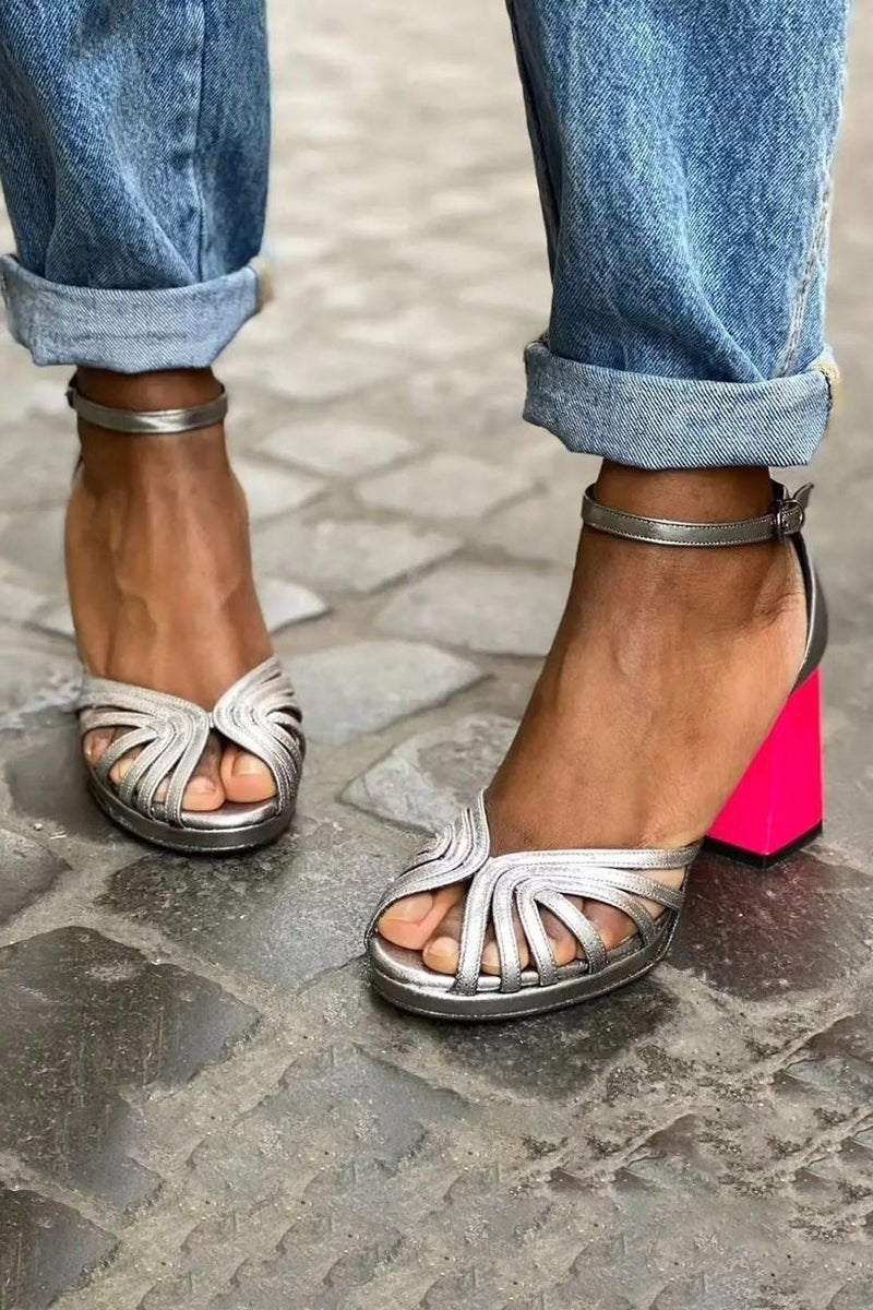Women's Metallic Strappy Block-Heel Platform Sandals