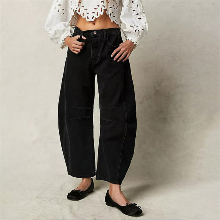 Women's Mid-Rise Heavyweight Denim Cropped Barrel Leg Jeans - Black