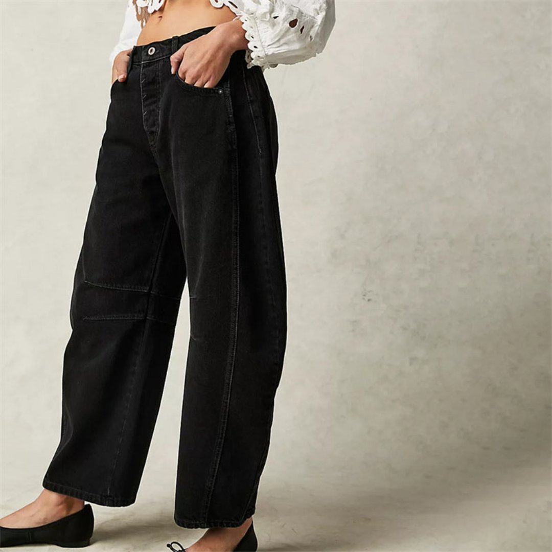 Women's Mid-Rise Heavyweight Denim Cropped Barrel Leg Jeans