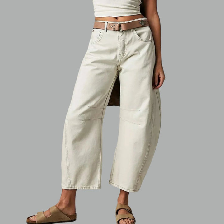 Women's Mid-Rise Heavyweight Denim Cropped Barrel Leg Jeans