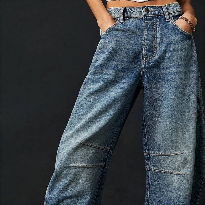 Women's Mid-Rise Heavyweight Denim Cropped Barrel Leg Jeans