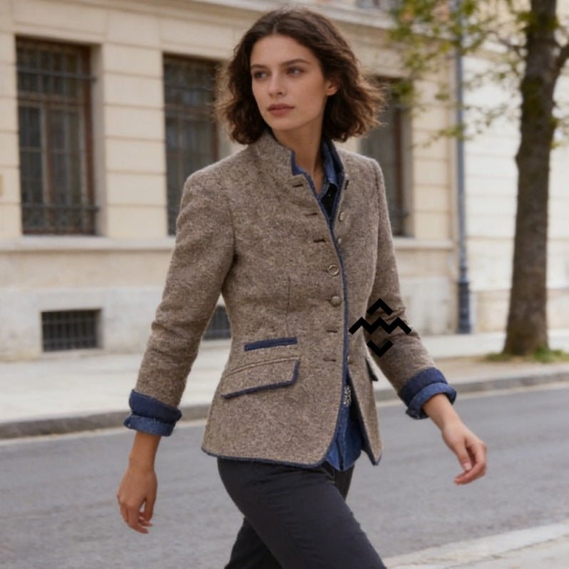 Women's Military Stand-Collar Wool Blazer