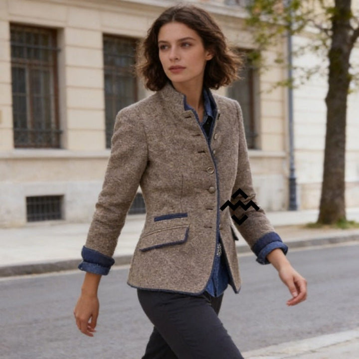 Women's Military Stand-Collar Wool Blazer