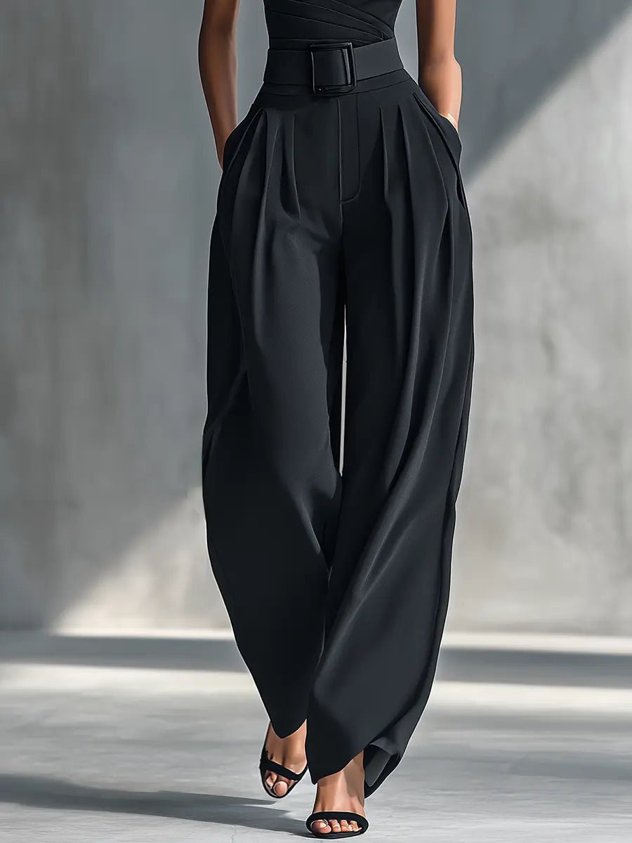 Women's One-Shoulder Sleeveless Wide-Leg Jumpsuit Set