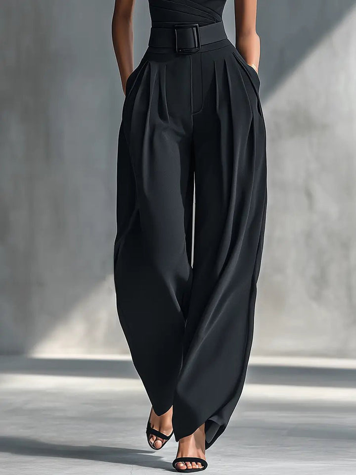 Women's One-Shoulder Sleeveless Wide-Leg Jumpsuit Set