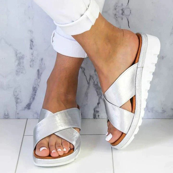 Women's Orthopedic Adjustable Cross-Strap Sandals - Silver