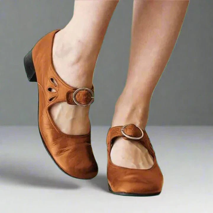 Women's Orthopedic Adjustable Mary Jane Shoes - Reddish Brown