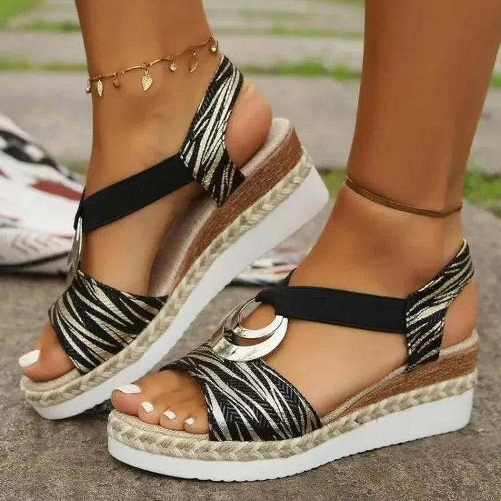 Women's Orthopedic Adjustable Platform Espadrille Sandals - Black