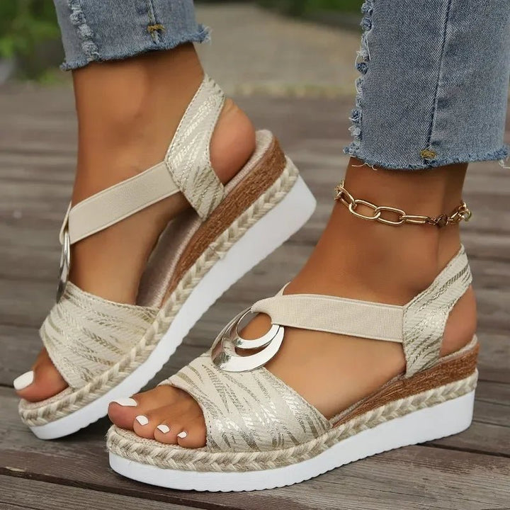 Women's Orthopedic Adjustable Platform Espadrille Sandals - Beige