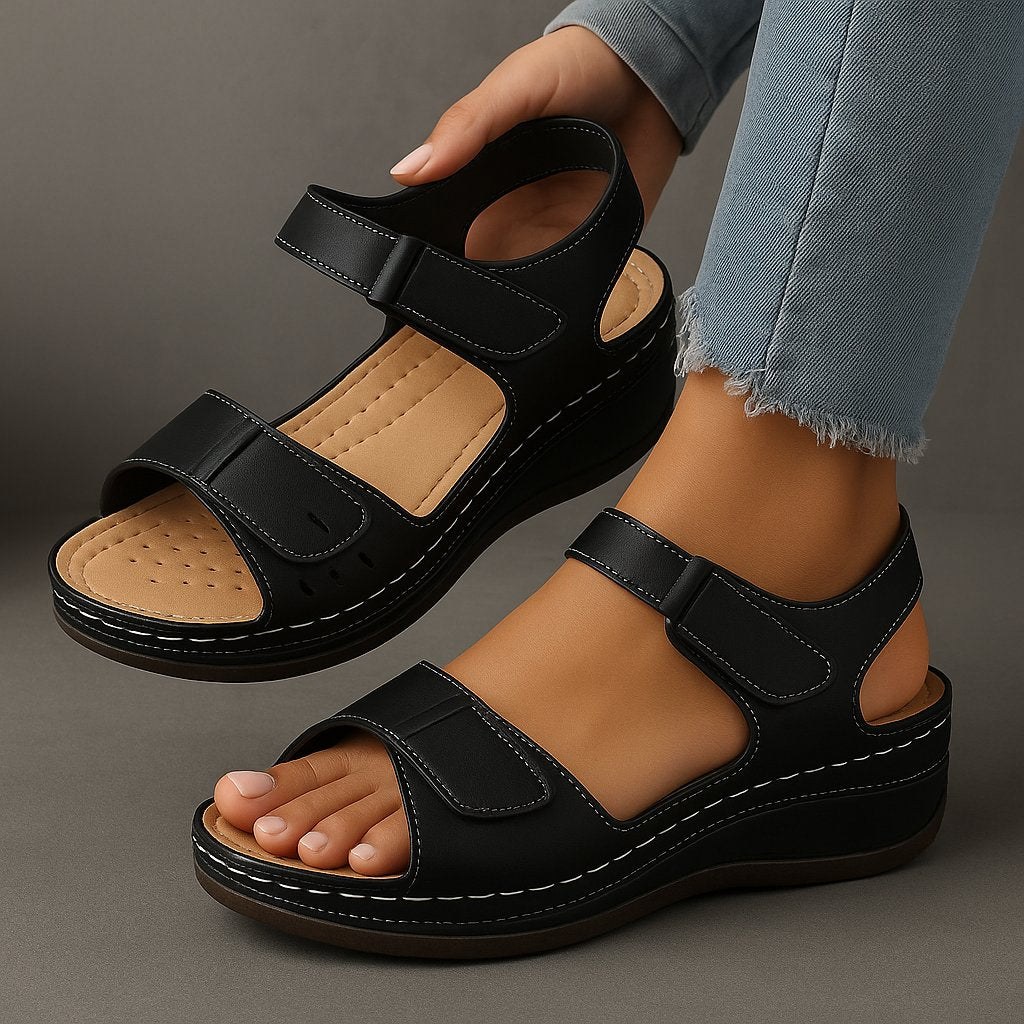 Women's Orthopedic Adjustable-Strap Wedge Sandals - Black (almost sold out)